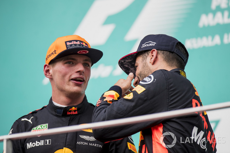 Max Verstappen, Red Bull Racing, race winner, third place Daniel Ricciardo, Red Bull Racing, on the podium