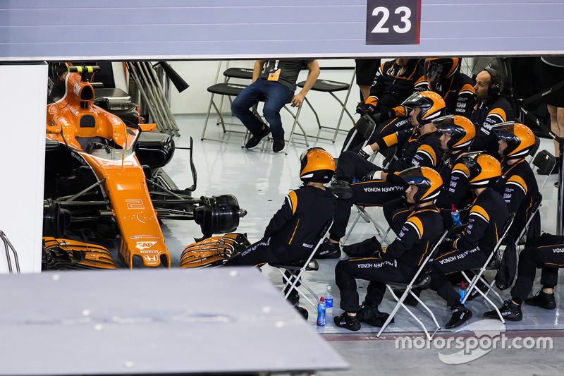 The McLaren pit crew in the garage