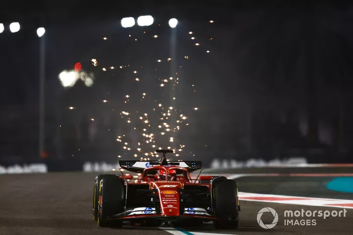 Sparks fly from Charles Leclerc, Ferrari SF-24