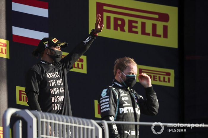 Podio: segundo lugar Valtteri Bottas, Mercedes-AMG F1, ganador Lewis Hamilton, Mercedes-AMG F1