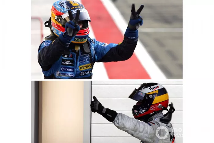 Fernando Alonso, Renault, Pedro de la Rosa, McLaren, Bahrein 2005.JPEG