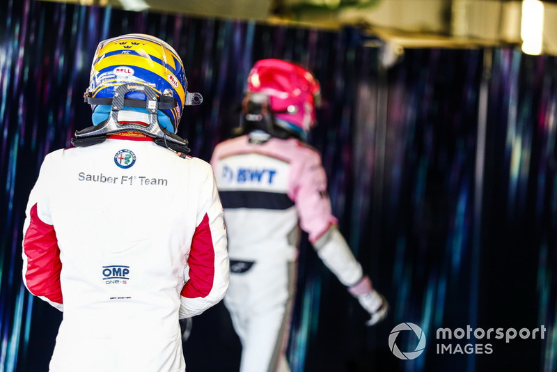 Marcus Ericsson, Sauber, follows Esteban Ocon, Racing Point Force India