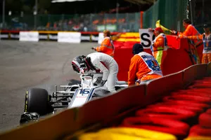 Charles Leclerc, Sauber C37, retires on the opening lap, after contact from Fernando Alonso, McLaren