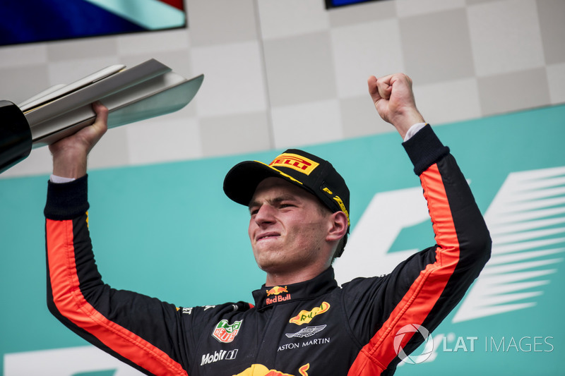 Max Verstappen, Red Bull Racing, race winner, his trophy