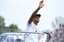Lewis Hamilton, Mercedes AMG F1, in the drivers parade