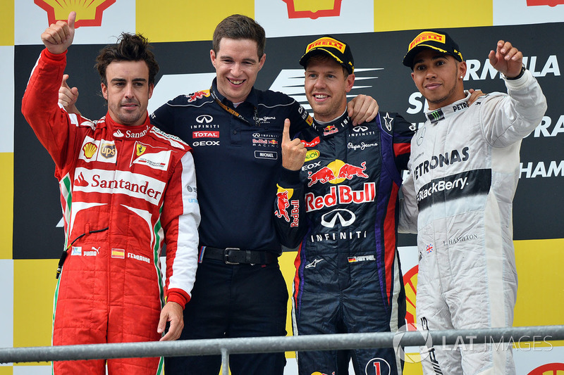2013: 1. Себастьян Феттель, 2. Фернандо Алонсо, 3. Льюис Хэмилтон