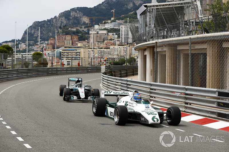 Keke Rosberg is reunited with his 1982 Williams FW08 Cosworth in a demonstration run with son Nico Rosberg, who took the wheel of his 2016 Mercedes W07 Hybrid