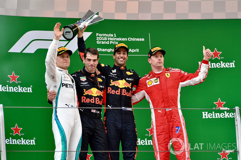 2018: 1. Daniel Ricciardo, 2. Valtteri Bottas, 3. Kimi Räikkönen