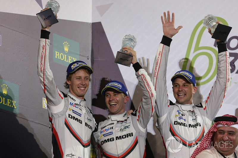 Podium LMP1: second place Timo Bernhard, Earl Bamber, Brendon Hartley