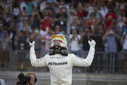 Lewis Hamilton, Mercedes AMG F1, celebrates after securing pole position