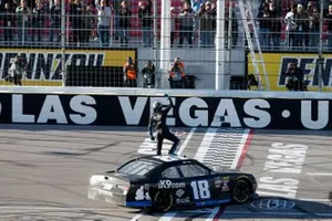 Kyle Busch, Joe Gibbs Racing, Toyota Supra Extreme Concepts/iK9, celebrates his victory