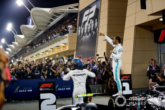 Lewis Hamilton, Mercedes AMG F1, 1st position, and Valtteri Bottas, Mercedes AMG F1, 2nd position, in Parc Ferme