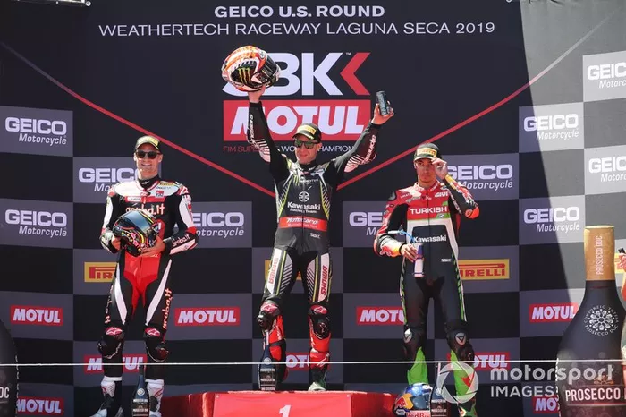 Jonathan Rea, Kawasaki Racing Team, Chaz Davies, Aruba.it Racing-Ducati Team, Toprak Razgatlioglu, Turkish Puccetti Racing, Podium