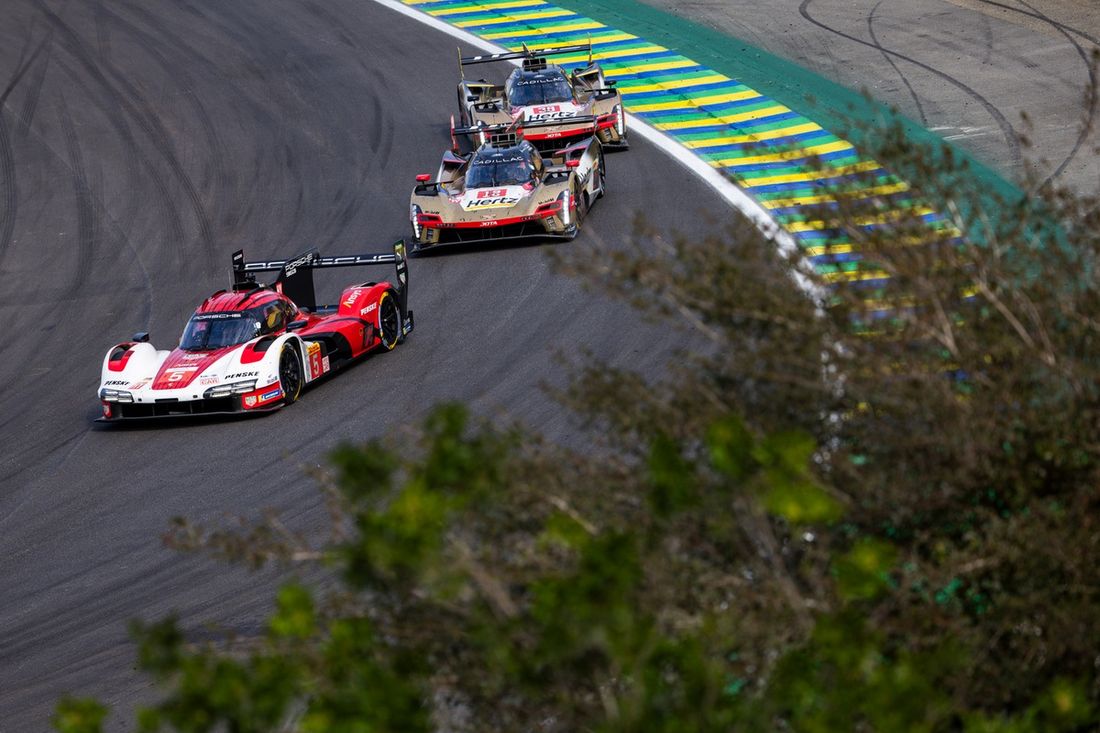 #5 Porsche Penske Motorsport Porsche 963: Julien Andlauer, Michael Christensen, #12 Cadillac Hertz Team Jota Cadillac V-Series.R: Alex Lynn, Norman Nato, Will Stevens, #38 Cadillac Hertz Team Jota Cadillac V-Series.R.: Earl Bamber, Sebastien Bourdais, Jen