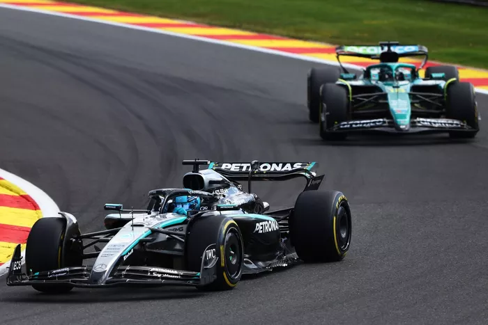 George Russell, Mercedes, Lance Stroll, Aston Martin Racing