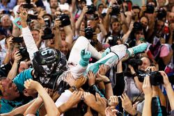 Second place and world champion Nico Rosberg, Mercedes AMG F1, celebrates
