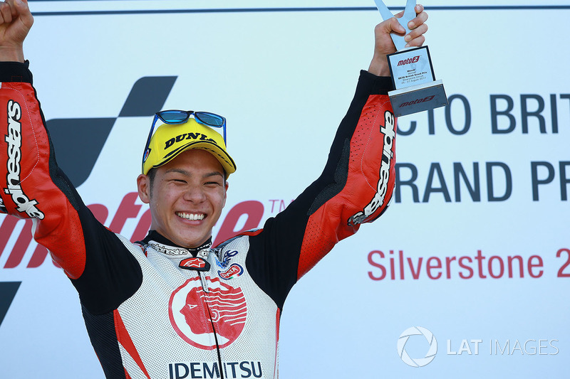 Takaaki Nakagami, Idemitsu Honda Team Asia, fête sa victoire sur le podium