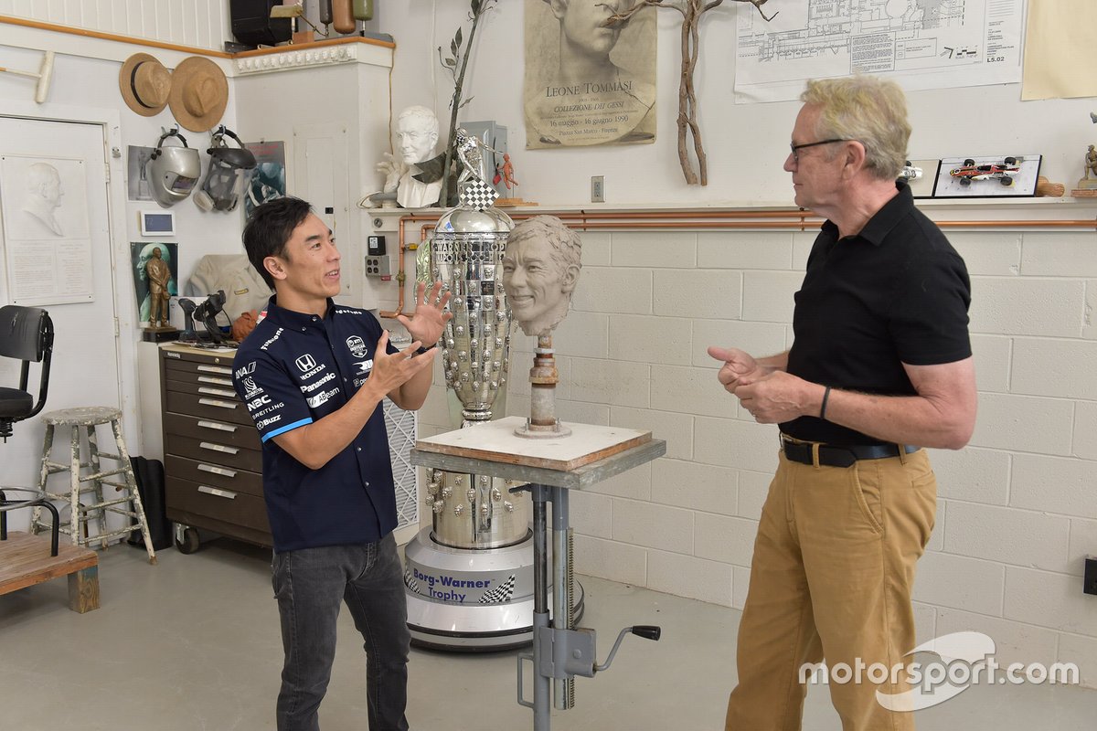 Sato with William Behrends, who has been sculptor of the Borg-Warner Trophy's likenesses since 1990. 