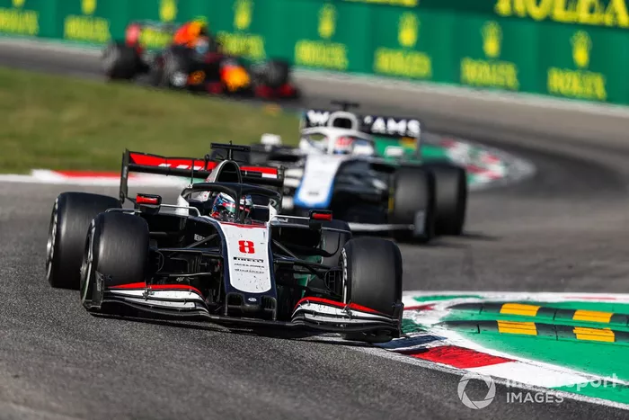 Romain Grosjean, Haas VF-20, George Russell, Williams FW43