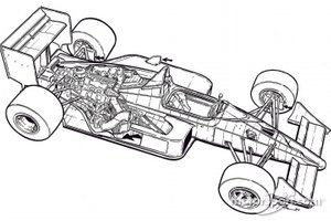 Ilustración original en blanco y negro de Giorgio Piola del McLaren MP4/4