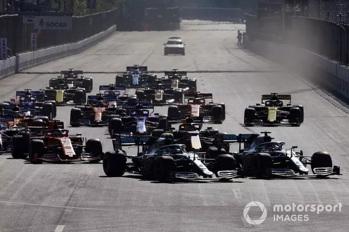 Valtteri Bottas, Mercedes AMG W10, Lewis Hamilton, Mercedes AMG F1 W10, Sebastian Vettel, Ferrari SF90, Sergio Perez, Racing Point RP19, Max Verstappen, Red Bull Racing RB15, startta