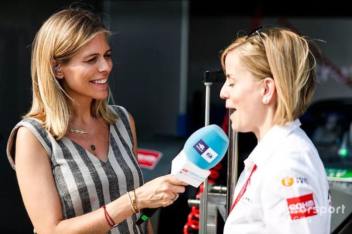 Susie Wolff, Team Principal, Venturi Formula E, talks to TV Presenter Nicki Shields