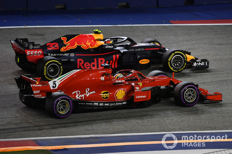 Sebastian Vettel, Ferrari SF71H, Max Verstappen, Red Bull Racing RB14