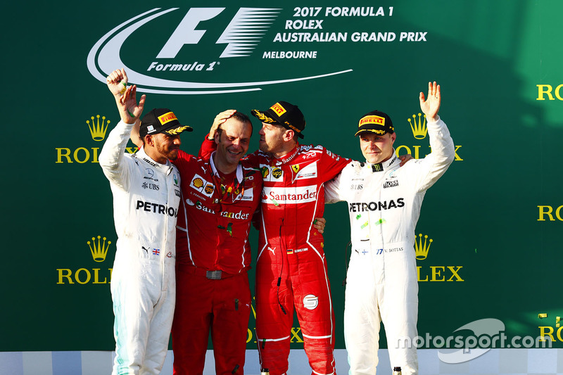 Sebastian Vettel, Ferrari; Lewis Hamilton, Mercedes AMG F1; Valtteri Bottas, Mercedes AMG F1