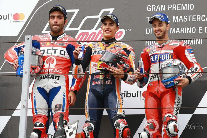 Podio: Danilo Petrucci, Marc Marquez y Andrea Dovizioso