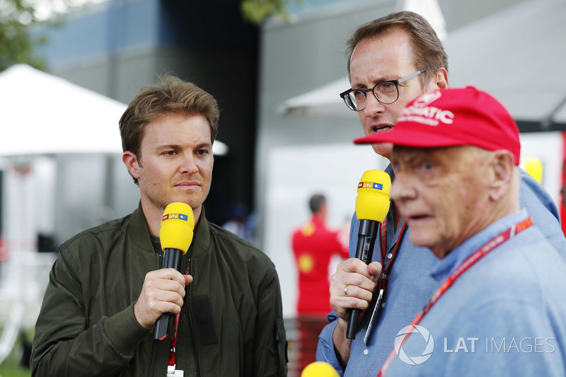 RTL presenters at work, including Nico Rosberg and Niki Lauda