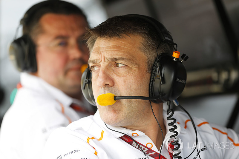 Paul James, Team Manager, McLaren, on the pit wall