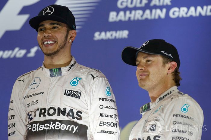 Podio: el ganador, Lewis Hamilton, Mercedes AMG y el tercero, Nico Rosberg, Mercedes AMG