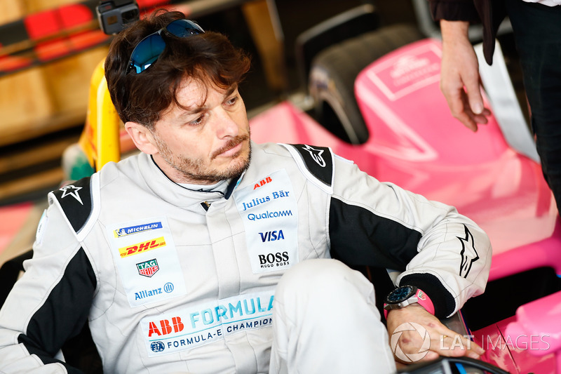 Racing driver, Giancarlo Fisichella, in the Formula E track car