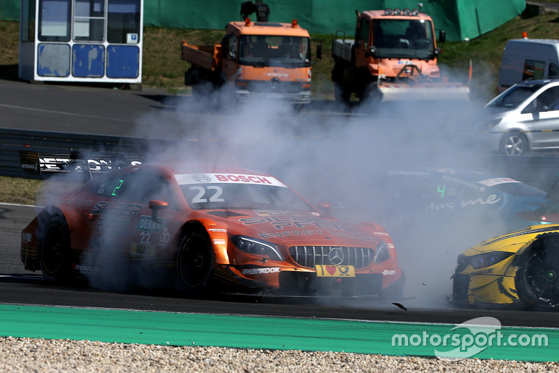 Crash of Lucas Auer, Mercedes-AMG Team HWA, Mercedes-AMG C63 DTM and Timo Glock, BMW Team RMG, BMW M4 DTM