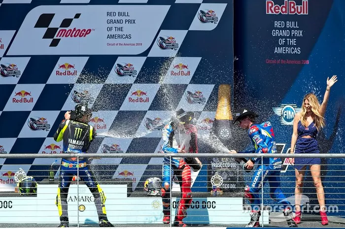 Podium: Ganador de la carrera Alex Rins, Team Suzuki MotoGP, 2º Valentino Rossi, Yamaha Factory Racing, 3º Jack Miller, Pramac Racing