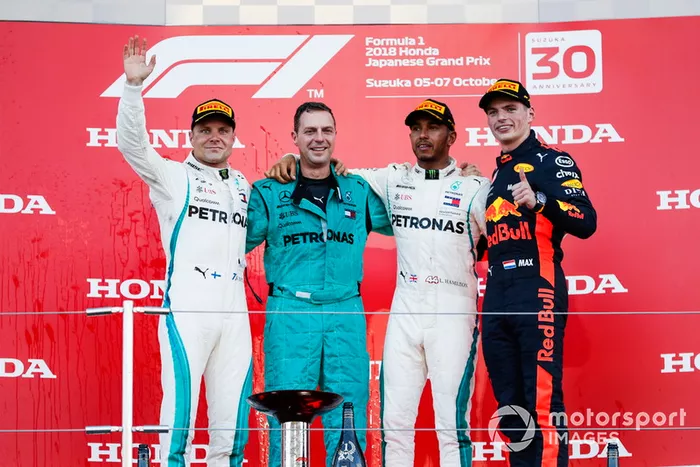 2018: 1. Lewis Hamilton, 2. Valtteri Bottas, 3. Max Verstappen