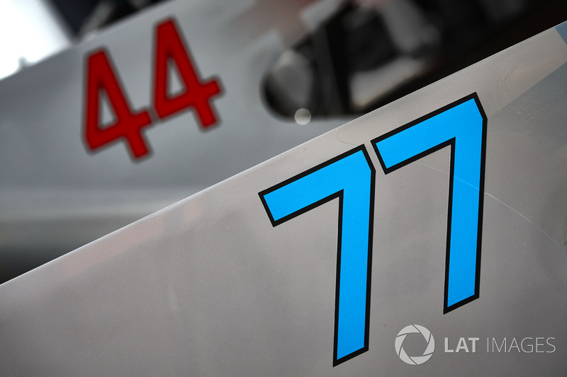 Race numbers on the cars of Valtteri Bottas, Mercedes AMG F1 W08, Lewis Hamilton, Mercedes AMG F1 W08