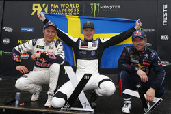 Podium: Winner Johan Kristoffersson, PSRX Volkswagen Sweden, VW Polo GTi, second place Mattias Ekström, EKS, Audi S1 EKS RX Quattro, third place Sebastien Loeb, Team Peugeot-Hansen, Peugeot 208 WRX