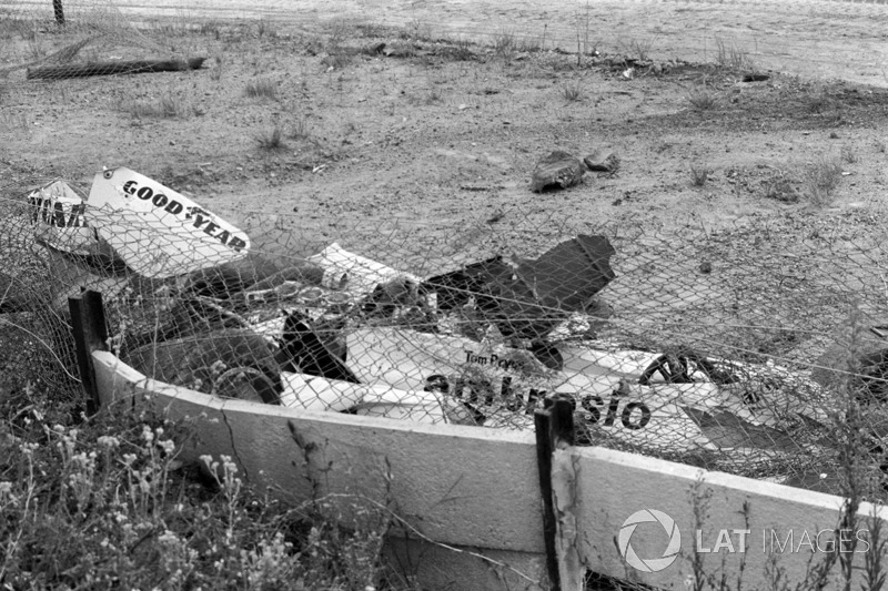 The Shadow DN8 of Tom Pryce sits at Crowthorne corner after tragic fatal accident