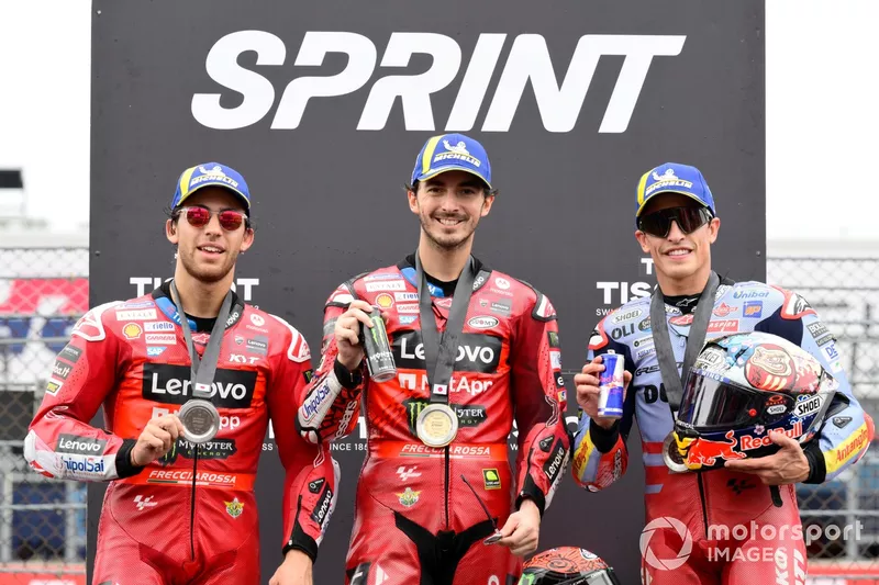 Enea Bastianini, Ducati Team, Francesco Bagnaia, Ducati Team, Marc Marquez, Gresini Racing