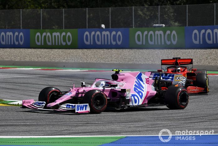 Lance Stroll, Racing Point RP20, leads Sebastian Vettel, Ferrari SF1000