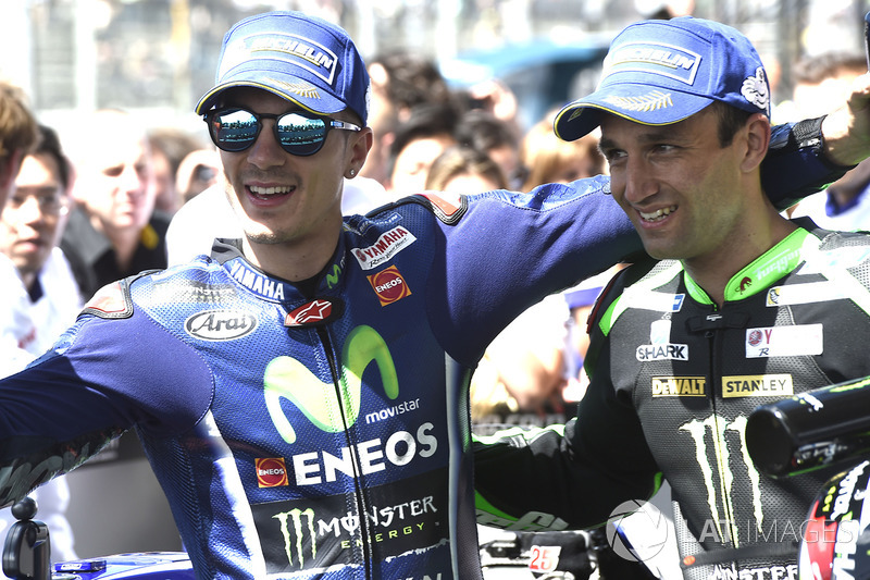 Winner Maverick Viñales, Yamaha Factory Racing, second place Johann Zarco, Monster Yamaha Tech 3