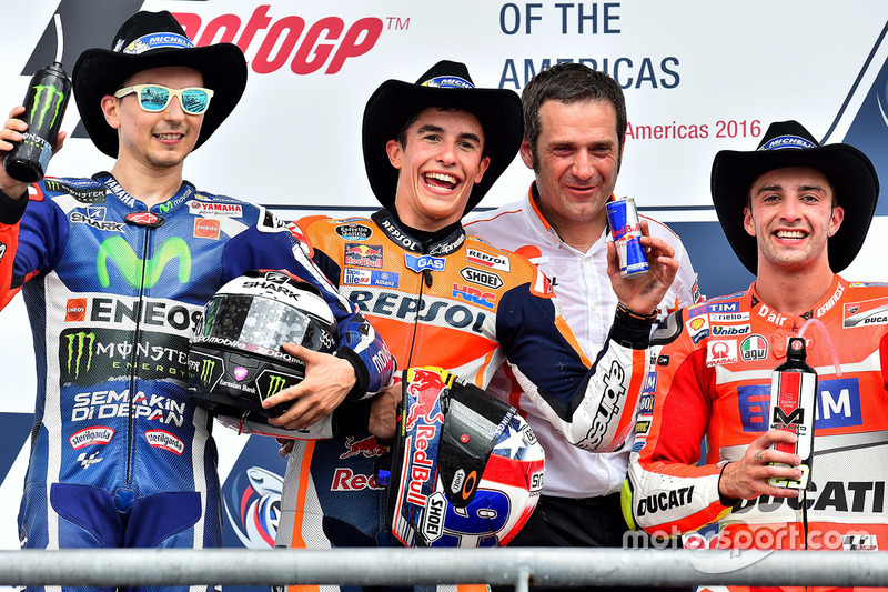 Podium: race winner Marc Marquez, Repsol Honda Team, second place Jorge Lorenzo, Yamaha Factory Racing, third place Andrea Iannone, Ducati Team