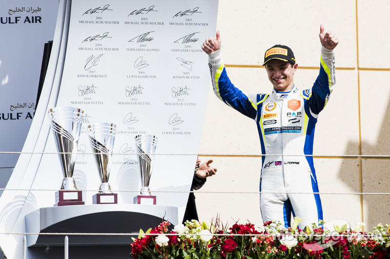 Podium: Race winner Lando Norris, Carlin