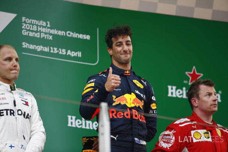 Podium: race winner Daniel Ricciardo, Red Bull Racing, second place Valtteri Bottas, Mercedes-AMG F1, third place Kimi Raikkonen, Ferrari