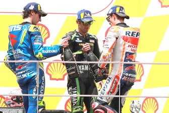 Podio: il vincitore della gara Marc Marquez, Repsol Honda Team, il secondo classificato Alex Rins, Team Suzuki MotoGP, il terzo classificato Johann Zarco, Monster Yamaha Tech 3