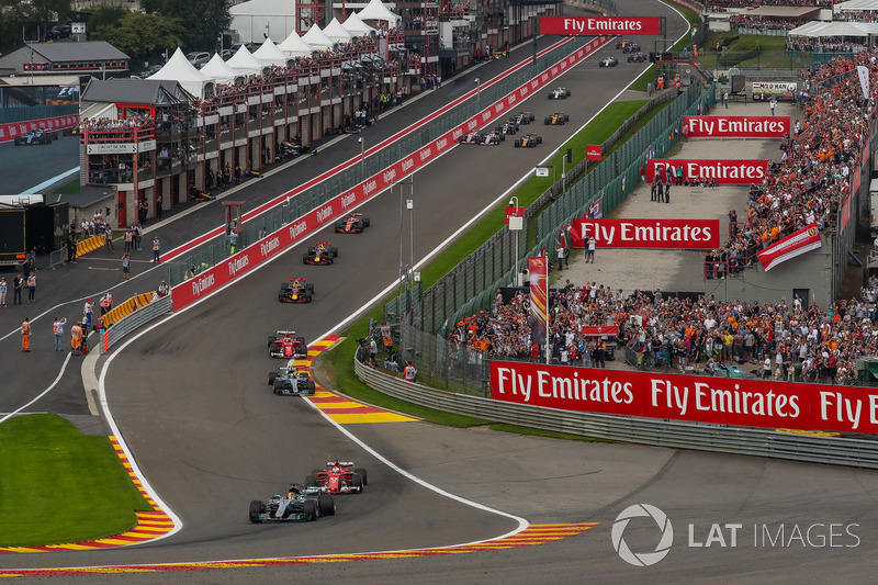 Lewis Hamilton, Mercedes-Benz F1 W08  leads at the start of the race