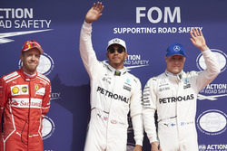 Top three Qualifiers Lewis Hamilton, Mercedes AMG F1, Sebastian Vettel, Ferrari, Valtteri Bottas, Mercedes AMG F1
