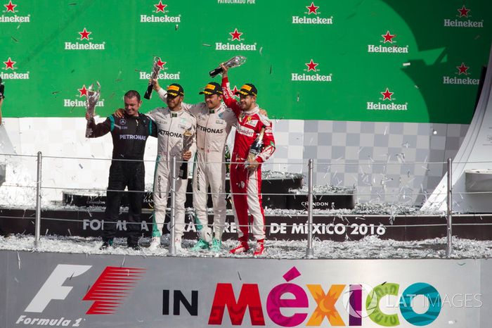 2016: 1. Lewis Hamilton, 2. Nico Rosberg 3. Sebastian Vettel (luego fue penalizado, el tercero fue Daniel Ricciardo).