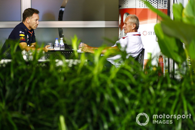Christian Horner, Team Principal, Red Bull Racing, with Helmut Markko, Consultant, Red Bull Racing